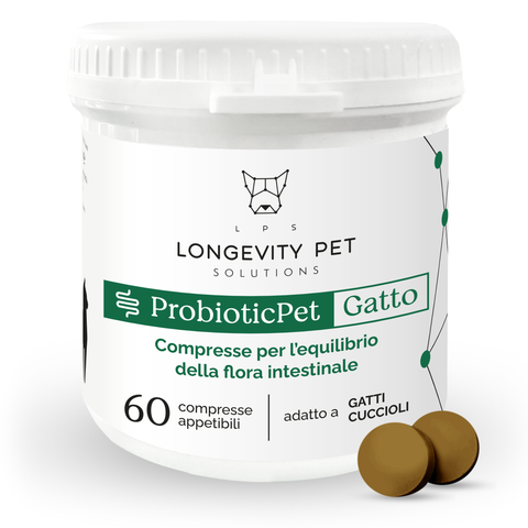 Longevity Pet ProbioticPet Gatto | Integratore probiotico per l'equilibrio intestinale | Benessere intestinale del gatto