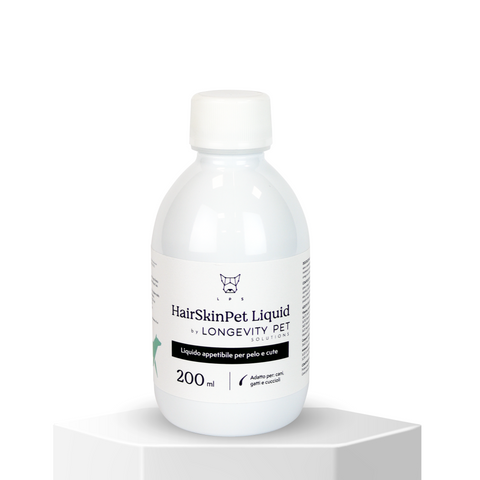 Longevity Pet HairSkinPet Liquid | Integratore per pelo folto e brillante cane e gatto | Supporto per la perdita di pelo e per la muta