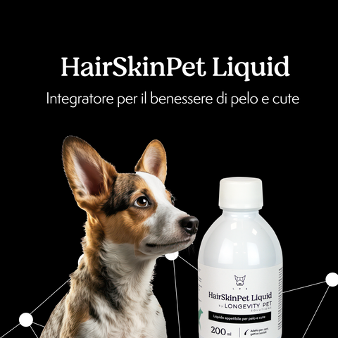 Longevity Pet HairSkinPet Liquid | Integratore per pelo folto e brillante cane e gatto | Supporto per la perdita di pelo e per la muta