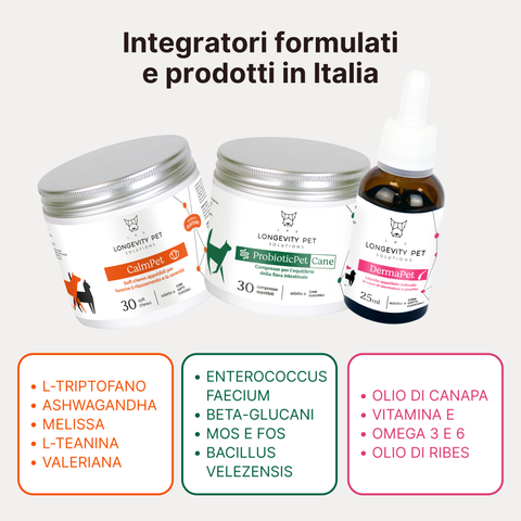 Soluzione Prurito da Stress Cane | CalmPet + ProbioticPet Cane + DermaPet