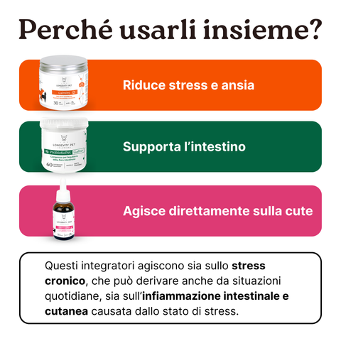 Soluzione Prurito da Stress Gatto | CalmPet + ProbioticPet Cane + DermaPet