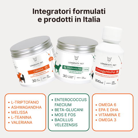 Kit Serenità & Intestino | CalmPet + OmegaMixPet + ProbioticPet Cane