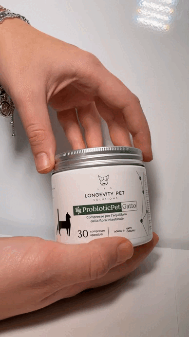 Longevity Pet ProbioticPet Gatto | Integratore probiotico per l'equilibrio intestinale | Benessere intestinale del gatto